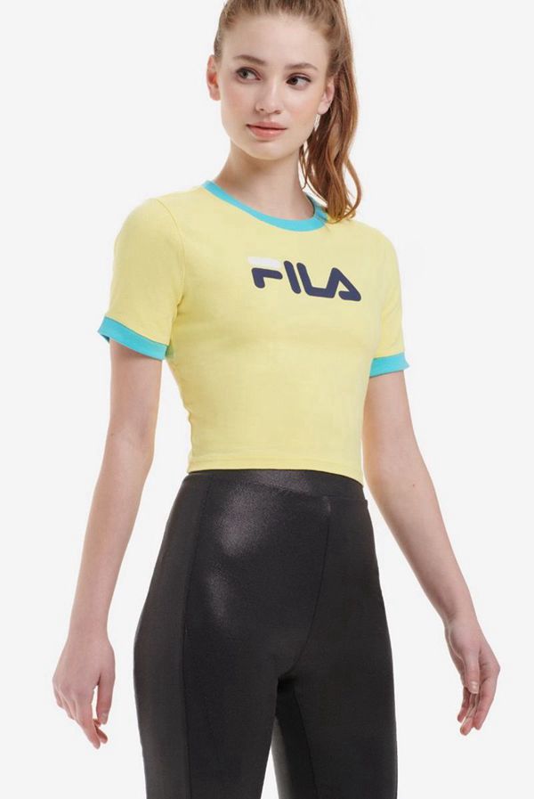 Fila Tionne Crop Women's T-Shirts - Light Green/White/Navy,NZ 713-48197